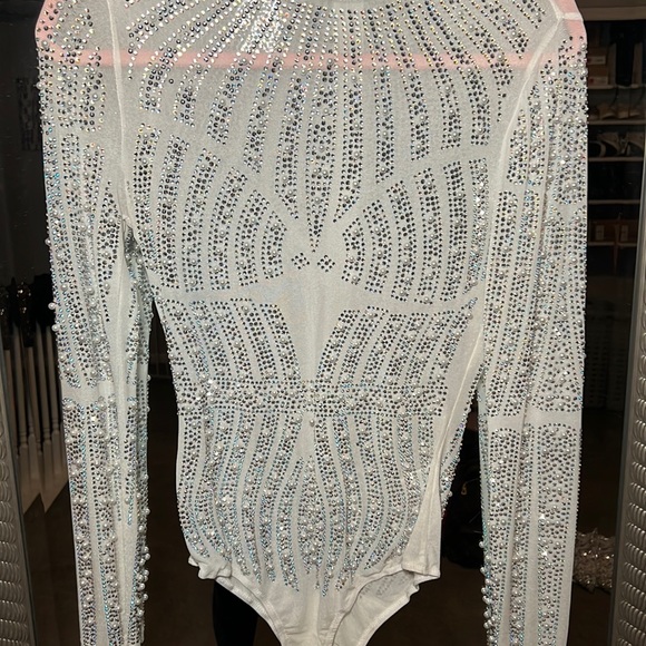 AKIRA Tops - White rhinestone and pearl bodysuit
